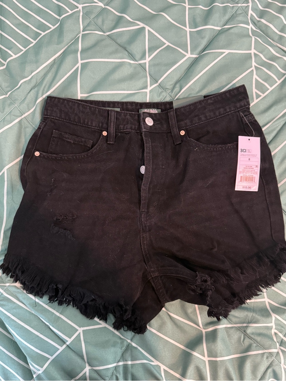 Black Distressed High-Rise Jean Shorts